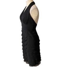 TADASHI BLACK GOTH SILK HALTER RUFFLED COCKTAIL PARTY GLAMOROUS DRESS 10